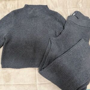 Aerie Dark Gray Turtleneck Fleece and Lounge Pants